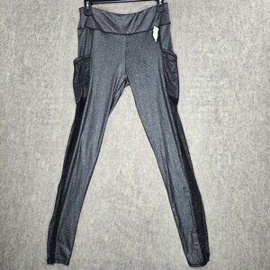 All Mesh Up Womens Shimmer Leggings With Pockets  L Polyester Spandex